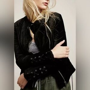 Free People Velvet Moto Jacket with tie details